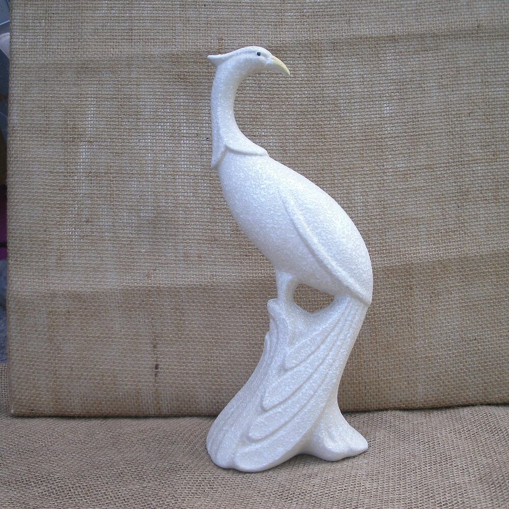 Vintage California Pottery Speckle Glaze Peacock Figurine